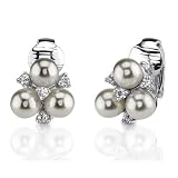 Demure and Petite: Sterling Silver Vintage Inspired Floral Motif Faux Pearl with Crystals Clip-on Earrings
