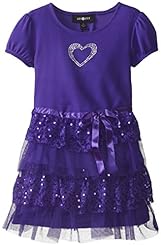 Girls Polyester/Spandex/Tulle Sequined Tiered Shirred Lace  Cap Sleeves  Dress With a Ribbon  and Rhinestones
