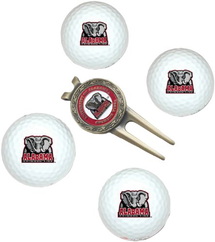 Alabama Crimson Tide Pack Of 4 Golf Balls And Divet Tool Gift Set From Team Golf