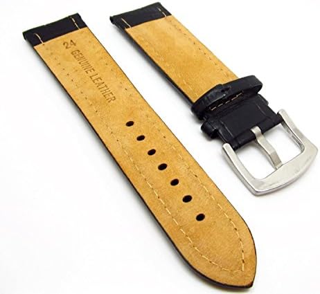 22mm Black Croc White Stitch Heavy Leather Watch Band Strap Fits Samsung Gear 2 R380 Neo R381 Live R382