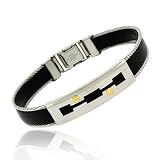 Genuine 18K Gold rubber Stainless Steel Screws Cable Mens Bracelet