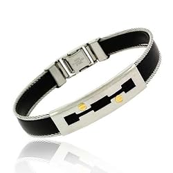 18k Gold Rubber Stainless Steel Screws Cable Mens Bracelet