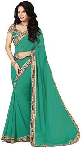 Palav Women's Sarees Chiffon For Party Wear Fern Green Free Size