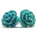15mm coral carved rose flower earring pair blue