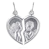 Sterling Silver Satin Shiny Broken Heart Angel Charm