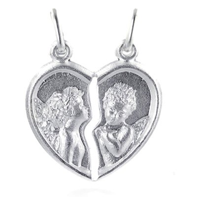 Childrens Toyshop  Jewelry : Sterling Silver Satin Shiny Broken Heart Angel Charm