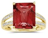 Emerald Cut Garnet and Diamond Ring 10k Yellow Gold
