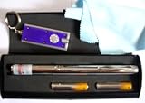 Chrome Finish 5mw Green Laser Pointer for Astronomy, Military and more! Double Bonus Micro L.E.D. Flashlight and Blue Microfiber Optical Cloth.
