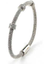 Sterling Silver & Cz 3 Station Magnetic Bangle