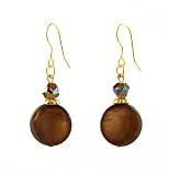 Earrings - E324 - Shell and Fire Polished Glass ~ Disk (5/8)