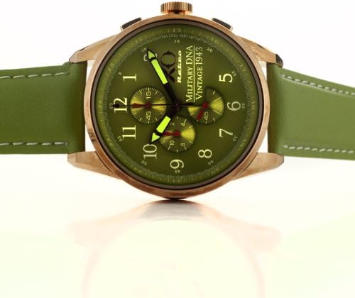 Mens P-38 Lightning WWII Air Fighter Military DNA Chronograph Rose Gold Green Dial Green Strap 02A