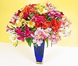 30 Assorted Peruvian Lilies with Cobalt Tower Vase