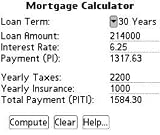 Mortgage Calculator for Palm OS 5