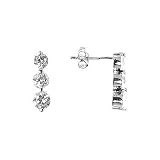  : Sterling Silver Three Stone Design Round White CZ Stone Post Earring - Past Present Future