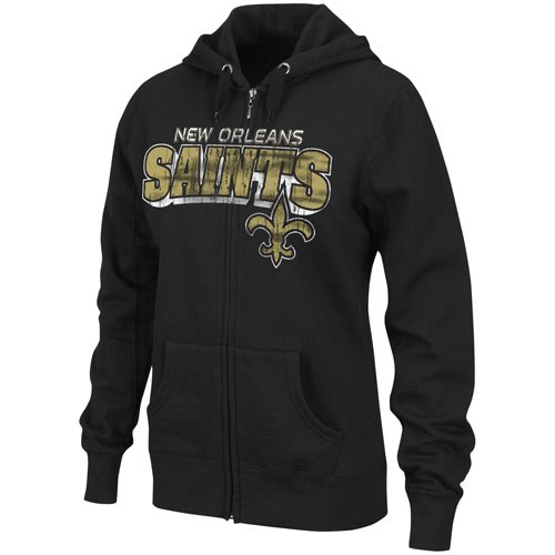 NFL Women's New Orleans Saints Football Classic III Long Sleeve Fullzip Fleece Hoodie (Black, Large)