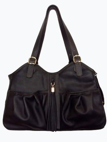 Petote Metro Couture All Leather with Tassel Dog Carrier, Midnight, Small