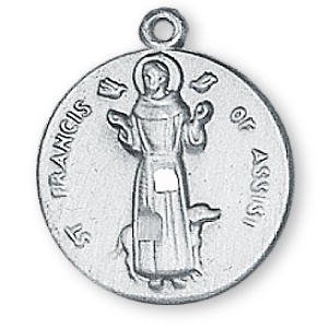 Fine Pewter Saint Francis of Assisi Medal and 18 Chain