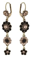 Victorian Style Michal Negrin Fabulous Dangle Earrings Decorated with Flower Accents, Black and Peach Swarovski Crystals