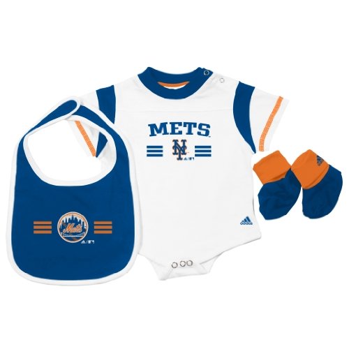 MLB Unisex Infant/Toddler New York Mets Bib and Bootie Set, White, Large-24 Months