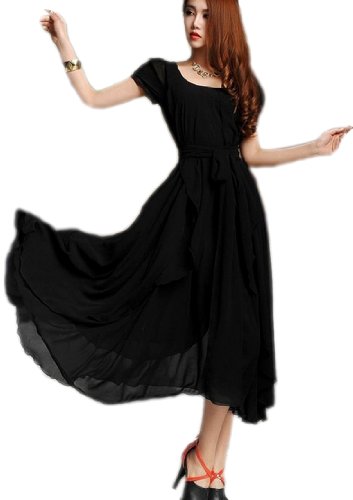 Demarkt Women's Asymmetric Short Sleeves Chiffon Long Dress Evening Dress