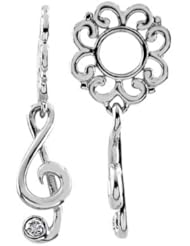 Storywheel® Created White Sapphire G-clef Dangle Bead / Charm in 925 Sterling Silver