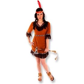 Adult Ladies Sexy Native American, Red Indian Squaw Lady Fancy Dress. One Size Pocahontas style Costume But Usually Fits Sizes 8, 10, 12 And 14. Perfect for any Movie or Cowboys and Indians Themed Fancy Dress Event.