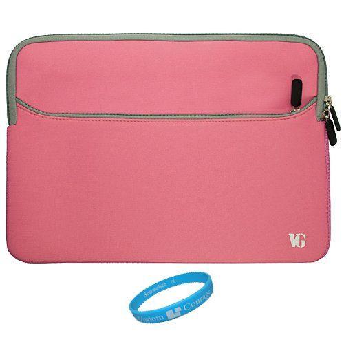 Pink Neoprene Protective Sleeve Cover Carrying Case with Exterior Accessory Pocket for Superpad 10.2″ Tablet PC, Google Android 2.1 Wireless Tablet + SumacLife TM Wisdom Courage Wristband