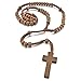 INBLUE Men,Women's Wood Pendant Necklace Brown Cross Bead 24 Inch Rosary Chain