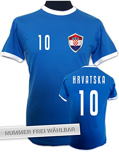 net-shirts KROATIEN – HRVATSKA TRIKOT STYLE 2 T-Shirt, Größe XL – Rückennummer 2, blau