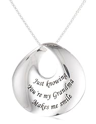 Sterling Silver "Just Knowing Youre My Grandma Makes Me Smile" Contemporary Circle Pendant Necklace , 18"