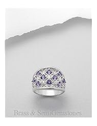 Rhodium plated ring decorated with amethyst In Brass Ring