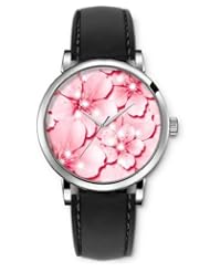 SPRAWL Aanalog Fashion Series Silver Ladies Watches of Genuine Black Leather Strap,Unique Wrist Watch for Women Girls Designed with roses flowers