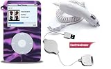 Hot Pink Tiger Dust-free Silicon Skin Cover for Apple Ipod Video 30gb + Car Charger for Apple Ipod + Retractable Data Cable for Apple Ipod
