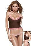 Microfibre Underwire Cami & Thong Brown/Pink Sm