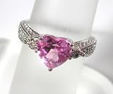 14K White Gold Created Pink Sapphire and Diamond Ring
