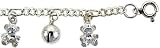 Sterling Silver Charm Bracelet with Dangling Teddy Bears and Chime Balls