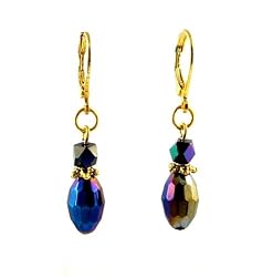 Earrings - E75 - Fire Polished Glass Rice Drop ~ Jet AB (Black Iridescent)