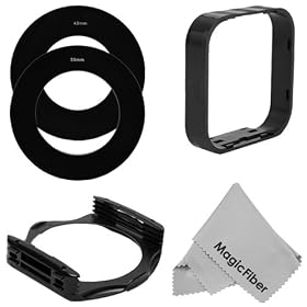 Essential Kit for Cokin P Series - Includes: 49MM and 55MM Adapter Rings + Square Lens Hood + Square Filter Holder + MagicFiber Microfiber Lens Cleaning Cloth