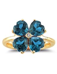 0.01 Cts Diamond & 8.00 Cts London Blue Topaz Ring in 14K Yellow Gold