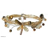 Tiger's eye and citrine bracelet, 'Butterfly Bloom'