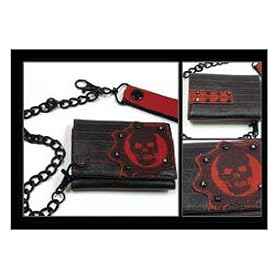 Gears of War Nintendo Video Game Wallet - Negroid Red Logo Leather Chain Tri-Fold