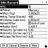 Planets Information, HanDBase downloadable Software
