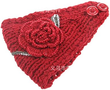 Sunko Winter Hats Womens Loose Knit Headband W/Knit Flower and Jewel
