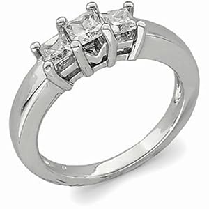Platinum Classic Three Stone Square Diamond Anniversary Ring