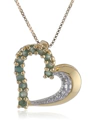 18k Yellow Gold Plated Emerald and Diamond Half- and -Half Heart Pendant Necklace