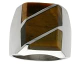 Gent's Sterling Silver Tiger Eye with Diagonal Stripes Ring