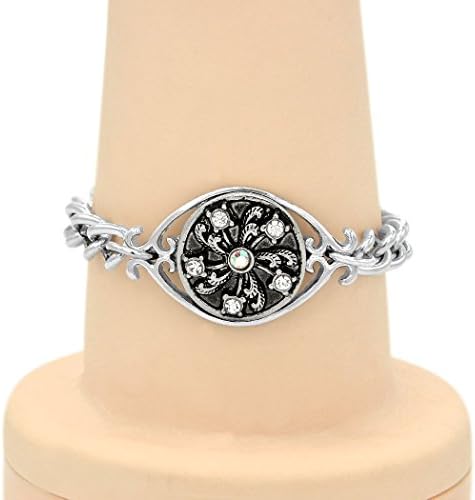 Wild Wind (TM) Pricess Flower Diamond DIY Buttons Metal Bangle (White Equinox Flower)
