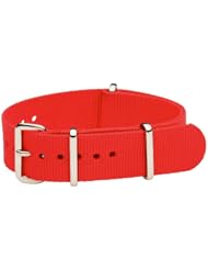 22mm Classic SS Nylon Solid Red - Easily Interchangeable Replacement Military Watch Strap / Band - Fits All Watches!!!