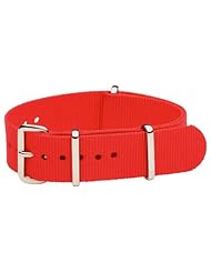 20mm Classic SS Nylon Solid Red - Easily Interchangeable Replacement Military Watch Band / Strap - Fits All Watches!!!