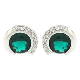 Buy All-occasion Must-have Stud Earrings w Emerald and White CZs by Alljoy